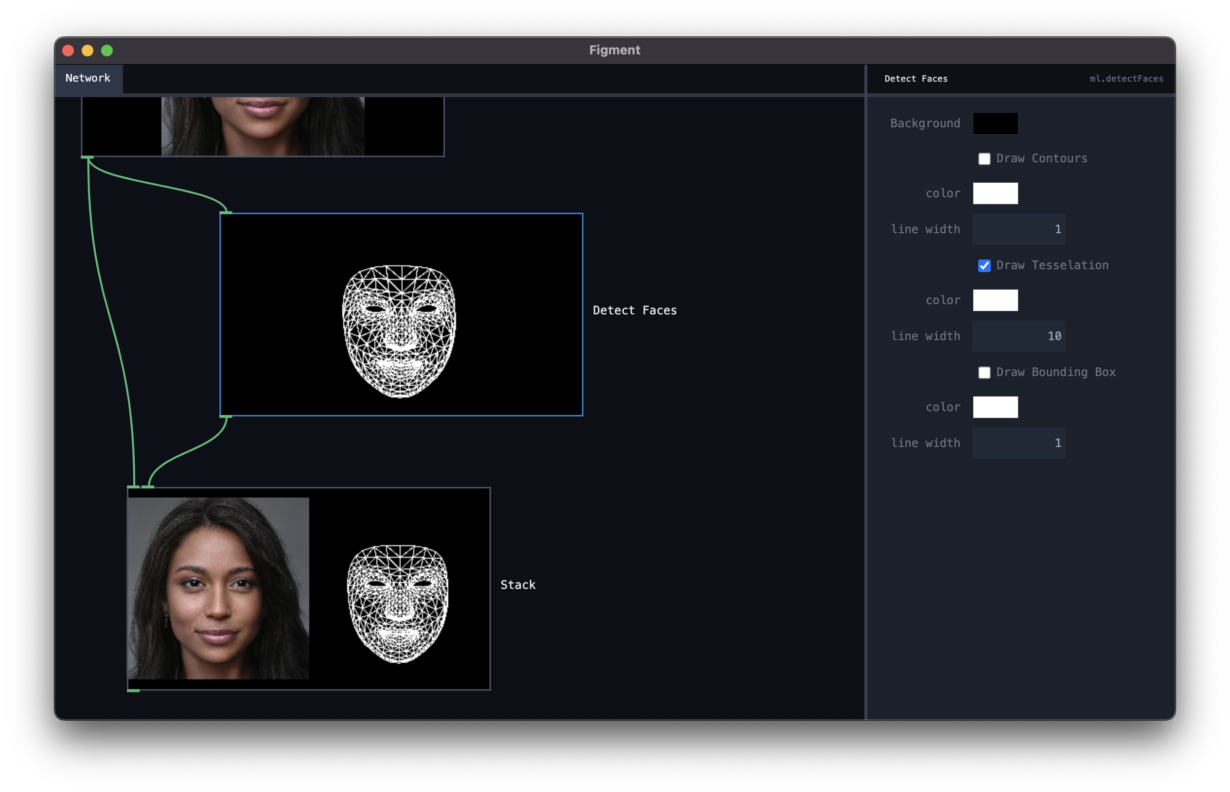 Screenshot of the Figment app demonstrating face detection
